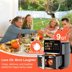Bluebow 9QT Air Fryer with Large Touch Screen, 12-In-1 Multi-Functional, Visible Window, Oil-Free Cooking, Black