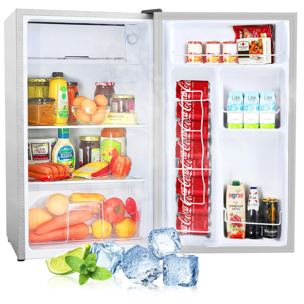KOFUN Mini Fridge with Freezer, Stainless Steel, 3.2 Cu.ft Compact Refrigerator, Portable Cooler Warmer for Kitchen, Bedroom, Dorm, Apartment, Bar, Office, RV
