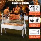 LUXOAK Electric BBQ Rotisserie Grill Kit, 46" 132 Lbs Capacity, 45W Motor, Height-Adjustable Stainless Steel Pig Roaster with Triangular Stability Support Stand for Pig Lamb