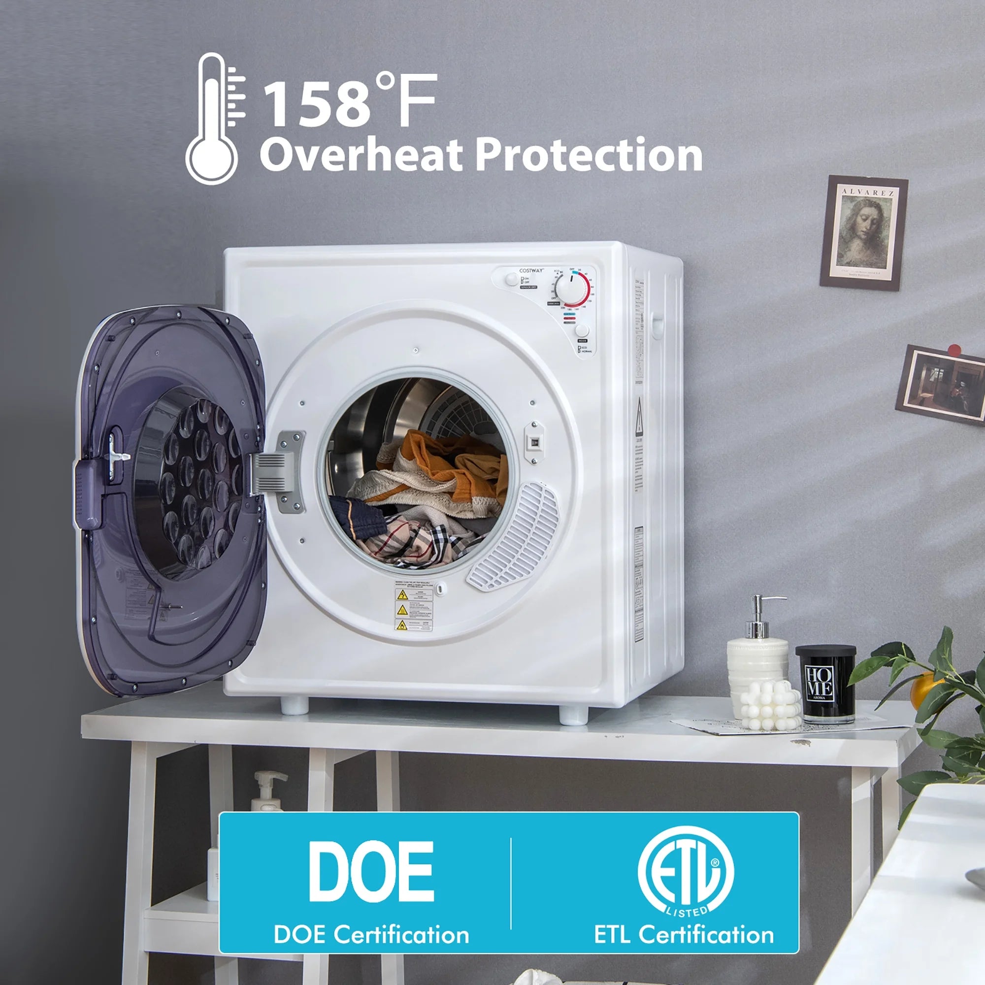 Costway 1500W Electric Tumble Compact Laundry Dryer Stainless Steel Tub 13.2 lbs