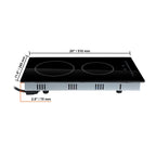 KFFKFF Integrated Electric Cooking Surface, Dimensions 20 x 11.6 inches, Dual Heating Elements, 240V Glass-based Heat Conductor with Sensitive Touch Commands, Inclusive of Timer & Safety Lock for Kid
