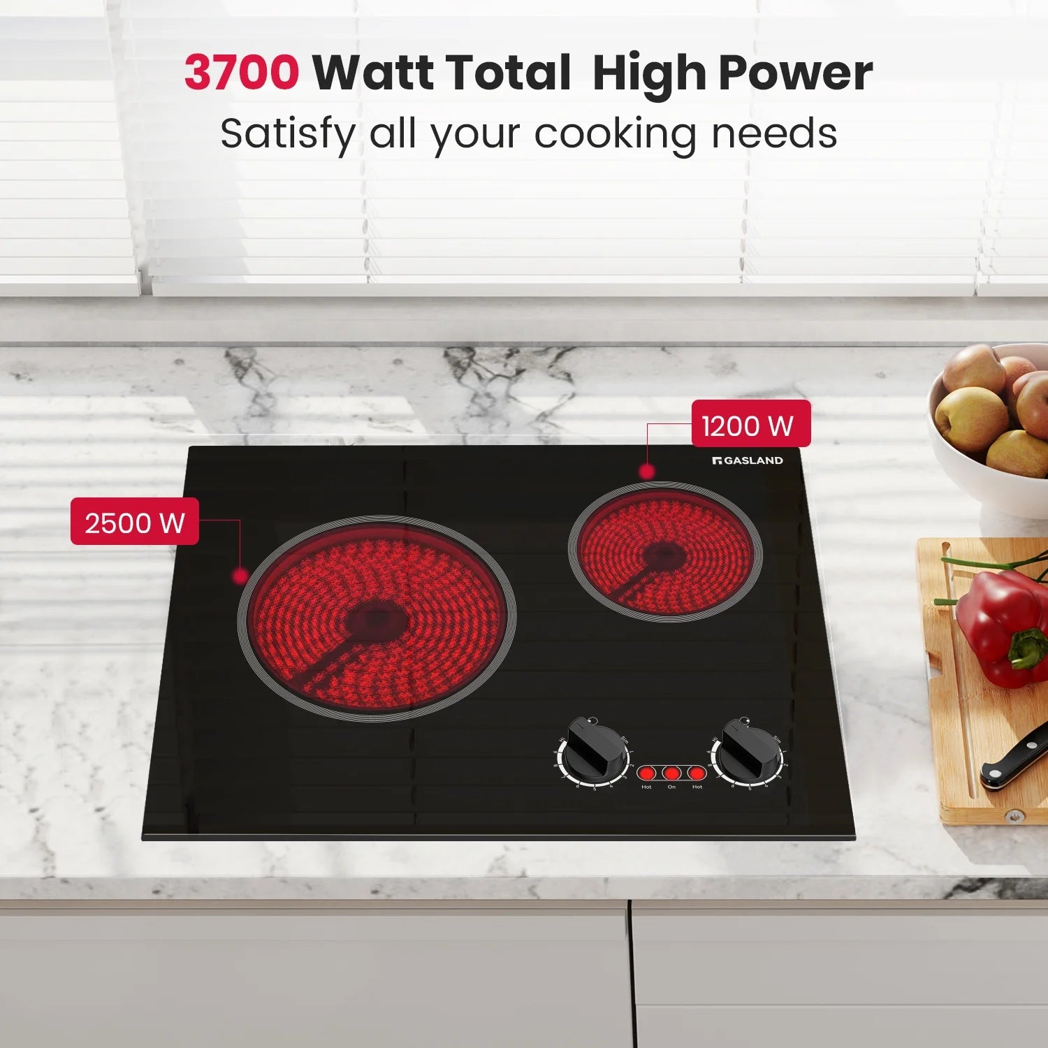 GASLAND 21 in 2 Elements Radiant Electric Cooktop with 9 Heating Levels, Smooth Surface, 240V