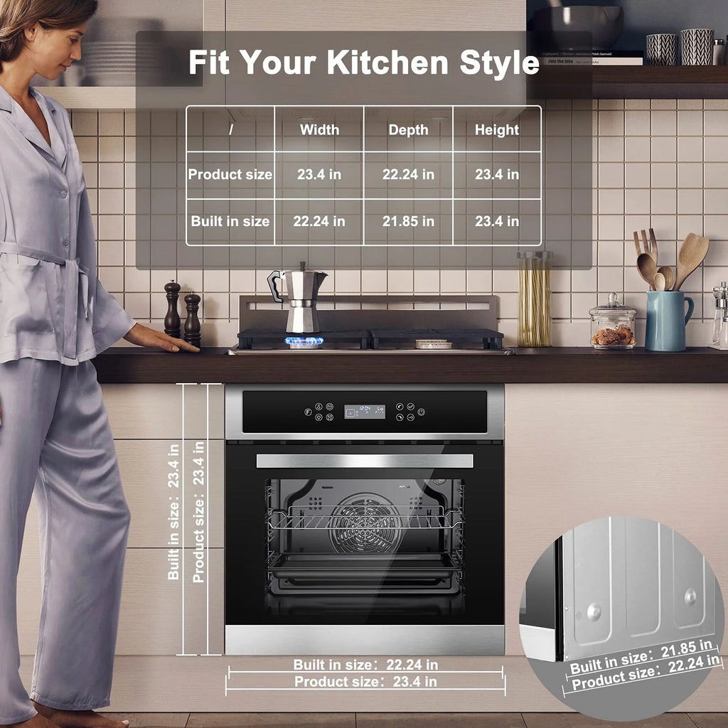 Sunmaki Single Wall Oven 24" Built-in Electric Ovens with 11 Functions 8 Automatic Recipes