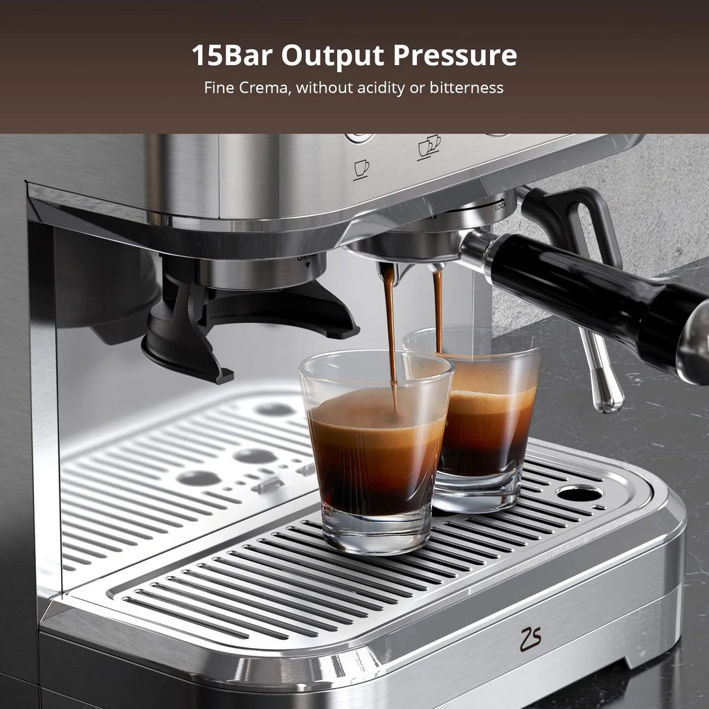 Towallmark All-In-One Espresso Machine with Milk Frother & Grinder - 15 Bar Automatic Coffee Maker with Italian ULKA Pump, 2.5L Water Tank, Brushed Stainless Steel for Home and Office