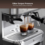 Towallmark All-In-One Espresso Machine with Milk Frother & Grinder - 15 Bar Automatic Coffee Maker with Italian ULKA Pump, 2.5L Water Tank, Brushed Stainless Steel for Home and Office