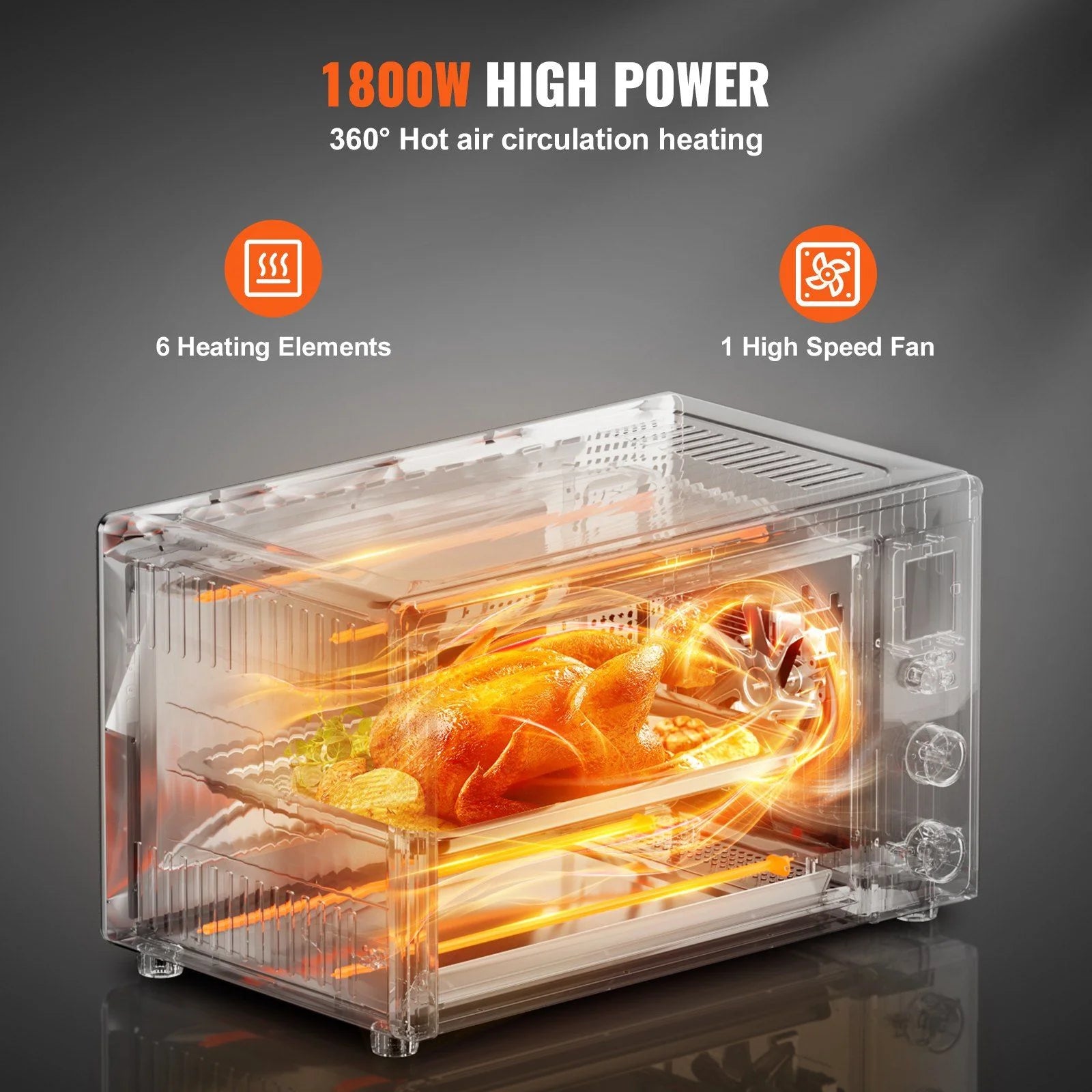 1800W High Power 28L Desktop Convection Oven 10 in 1 Multifunctional Residential Toaster, Pizza Baking Desserts