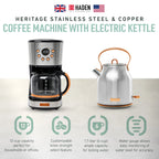Haden Coffee Maker & Heritage 1.7 Liter Electric Kettle, Black & Chrome