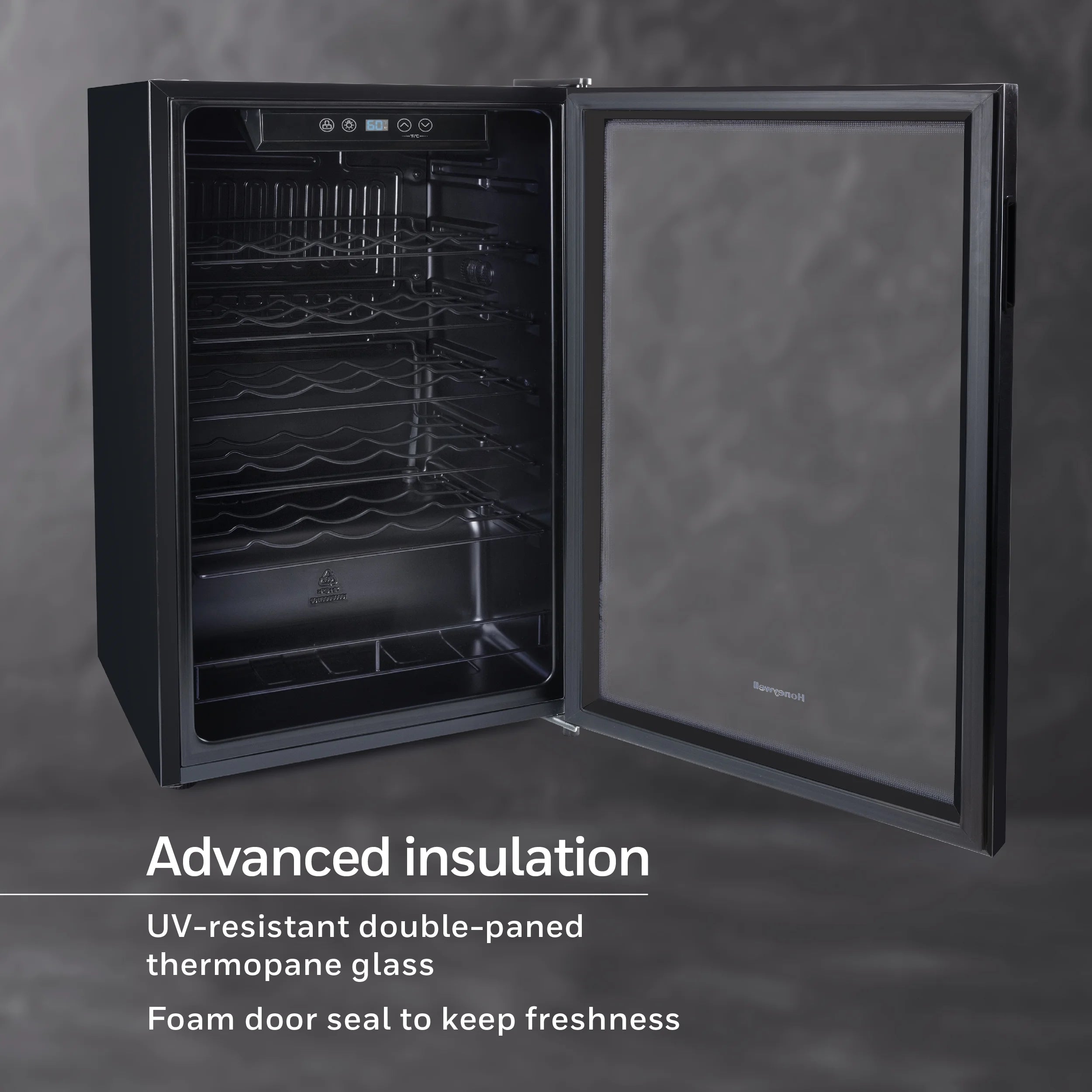 Honeywell 34 Bottle Compressor Wine Cooler, Large Freestanding Wine Cellar for Red, White, Champagne, Digital Temperature Control, Stainless Steel