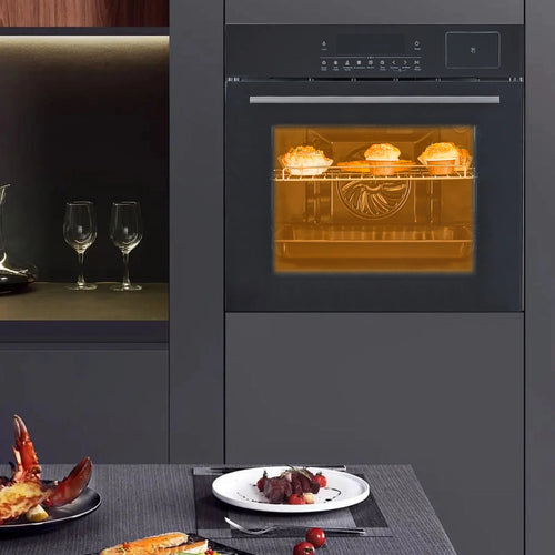 24" Electric Wall Ovens  with 8 Baking Modes 2.5Cu.ft Built-in Electric Ovens with Air Frying Function 3000W Touch Control Double-Layered Glass Door Silver