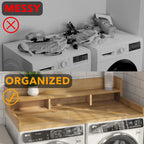 Modern Washer Dryer Countertop with 2-Tier Shelf,Laundry Room Countertop Organization Storage with 2.75" H Guard Edge Rails,Non-Slip Pad,Waterproof and Easy to Clean,54"W x 27.55"D,Natural Wood