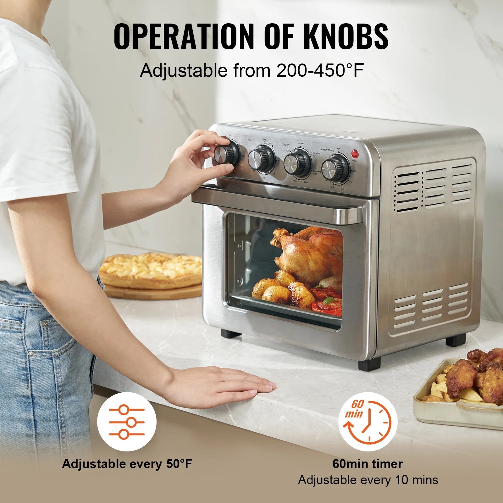 KFFKFF 7-IN-1 Air Fryer Toaster Oven 18L Stainless Steel 1700W Convection Oven