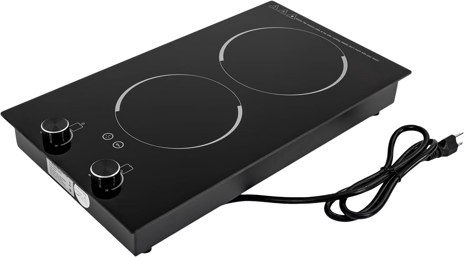 Electric Ceramic Cooktop with Timer,2 Burners Built-in Radiant Electric Stove Top with Child Safety Lock,24 Inch Electric Cooktop with Sensor Touch Control (9 Power-2 Burners)
