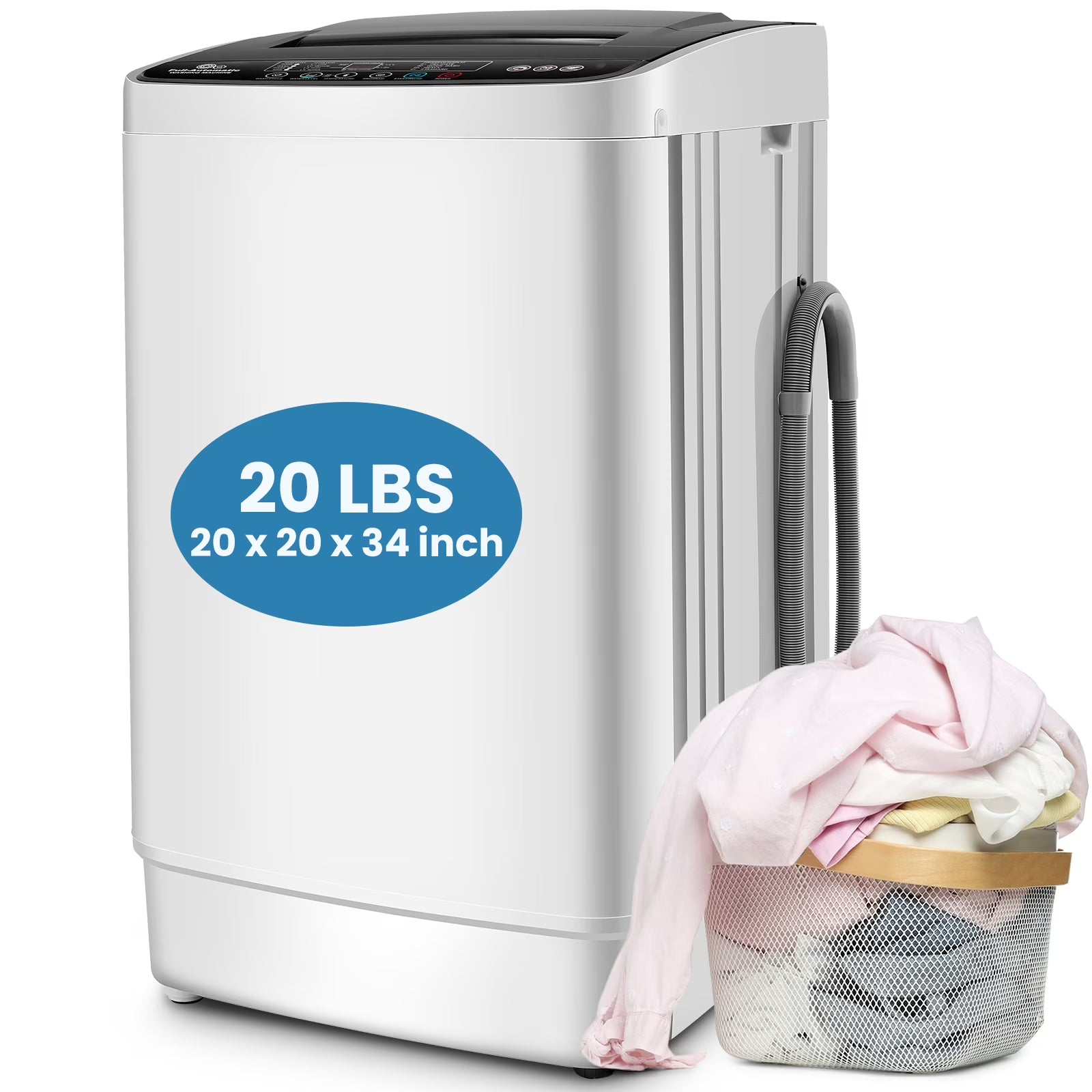 Qhomic Portable Washing Machine, 20lbs Portable Washer with 4 Wash Programs 4 Water Levels 3 Water Temperatures LED Display, Fully Automatic Washing Machine Drain Pump for Home, RV, Dorm