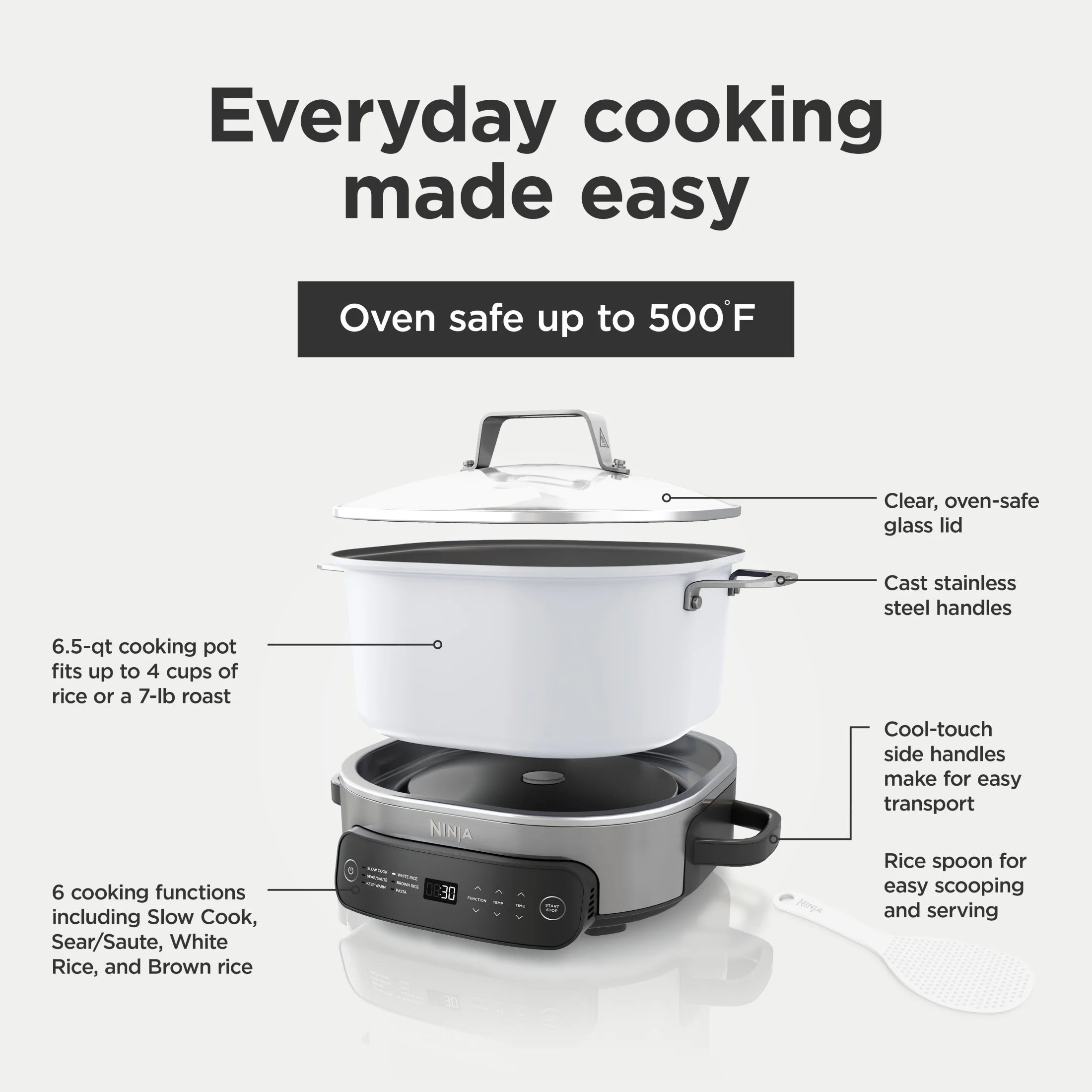 Ninja Foodi 6.5 qt Everyday PossibleCooker, Stainless Steel/White, Multi Cooker, Slow Cooker, MC1100
