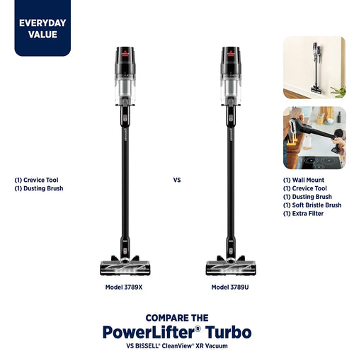 Bissell PowerLifter Lightweight Cordless Vacuum w/ Removable Battery, 35-min runtime, LED Lights, Removable Hand Vac, Black, 3789X