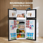Upstreman 3.1 Cu.Ft Mini Fridge with Freezer, Double Door Small Fridge, Dorm Essentials, Adjustable Thermostat, Energy Saving, Mini Refrigerator for Office, Dorm,Bedroom, Stainless