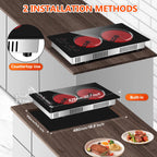 GRACEALL 12 inch Electric Stove 2 Burners Hot Plates for Cooking, Countertop Hotplate Double Elements Cooktop, 120V Ceramic Hotplate Plug in Infrared Cooker, Countertop and Built-in Compatible
