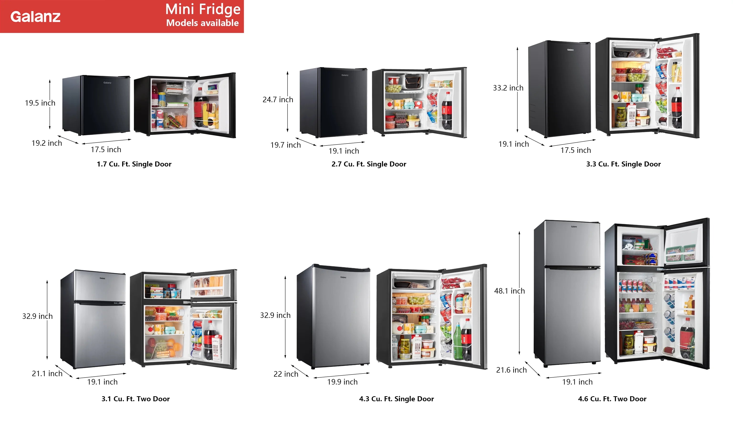 Galanz 3.1 Cu ft Two Door Mini Fridge, Black, New