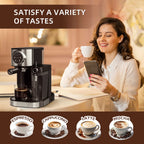 Auseo 20 Bar Espresso Machines, Espresso Coffee Maker with Milk Frother Steam Wand, Ground Coffee & Capsules, Black and Stainless Finish, Espresso/Cappuccino/Latte/Mocha for Home