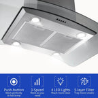 Tieasy Island Range Hood 36 inch Kitchen 3 Speed Extractor Fan Aluminum Filter Tempered Glass