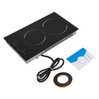 Home Electric 110V Ceramic Stove Cooktop Sensor Touch Control 2 Burners with Plug,Black,20.08x11.34in,Modern Style