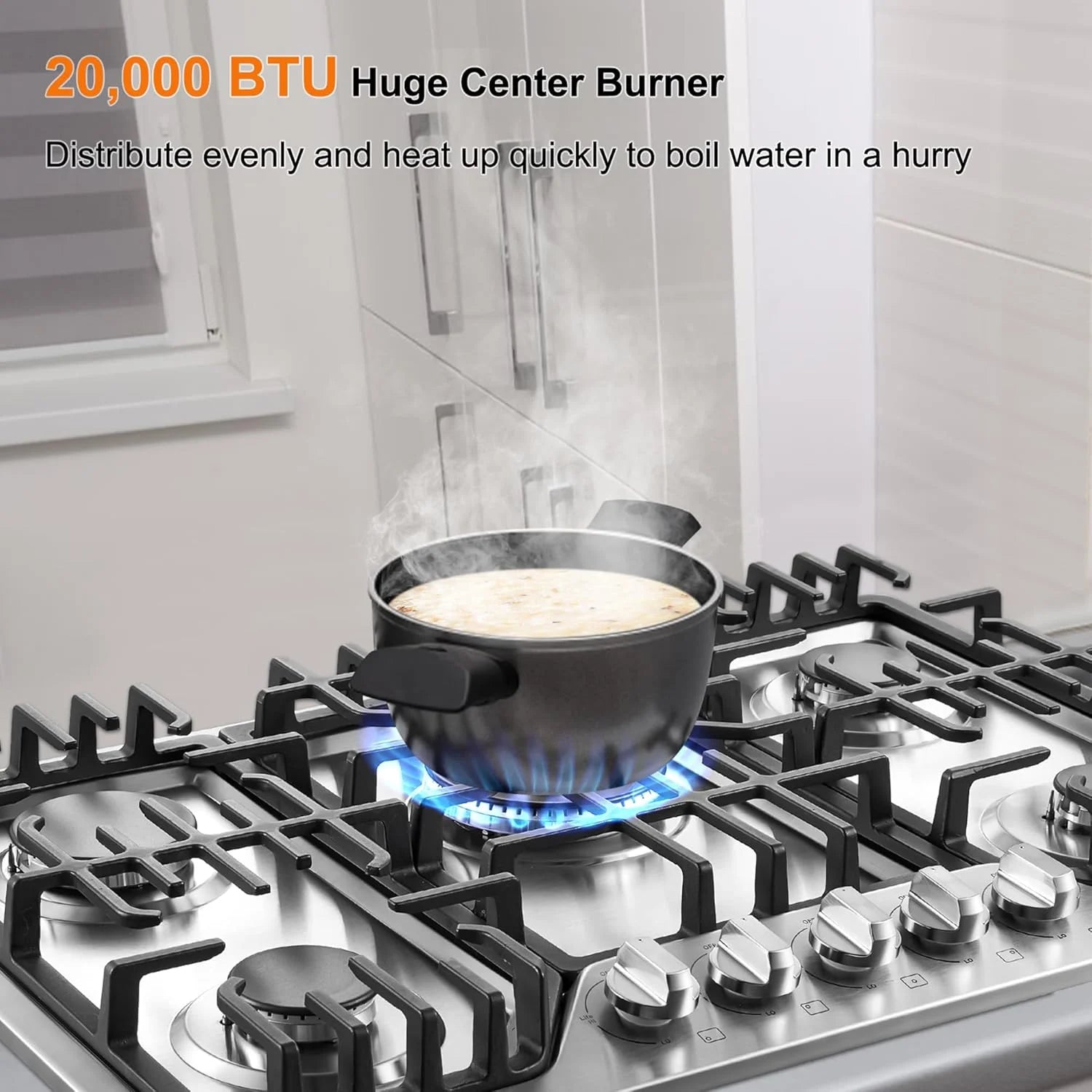 30 Inch Bulit-In Gas Cooktop with Griddle, 5 Italy SABAF Powerful Burners Over 92% High Efficiency, Max 48300BTU Gas Stove Top, 304 Stainless Steel Panel, NG/LPG Convertible, CSA Certified