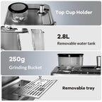 Espresso Machine with Built-in Grinder,Italian ULKA 15 Bar Espresso Machine - 85oz Water Tank, Dual PID Control, Milk Frother & Auto-Cleaning for Perfect Lattes and Cappuccinos