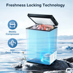 LHRIVER Mini Freezer Chest 3.5 cu ft, Deep Freezer & Side Handle, Compact Freezer with 7 Gear Adjustable Temperature, Removable Storage Basket, Black