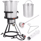 Barton 64 Qt. Aluminum Turkey Deep Fryer Pot With Injector Thermometer Kit and 100,000 BTU Outdoor Propane Stove Burner Stand for 28Lb Turkey, Outdoor Cooking Seafood Boiler Roaster Crawfish Boiling