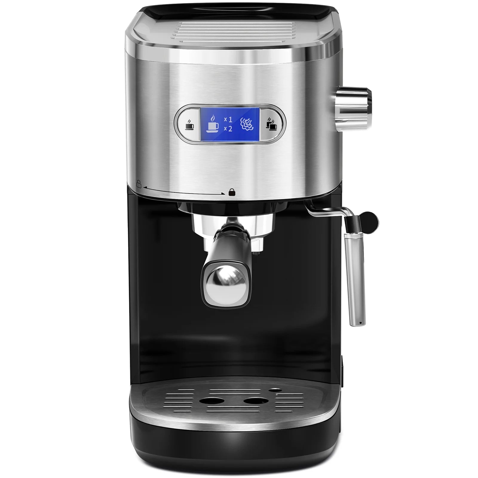 Electactic NEW Coffee Maker 2.0, with 20BAR Extraction, LED Display, 1.2L Water Tank, PCB Electronic Temperature Control, Steam Milk Frother, for Home, Office, Coffee Shop - Black