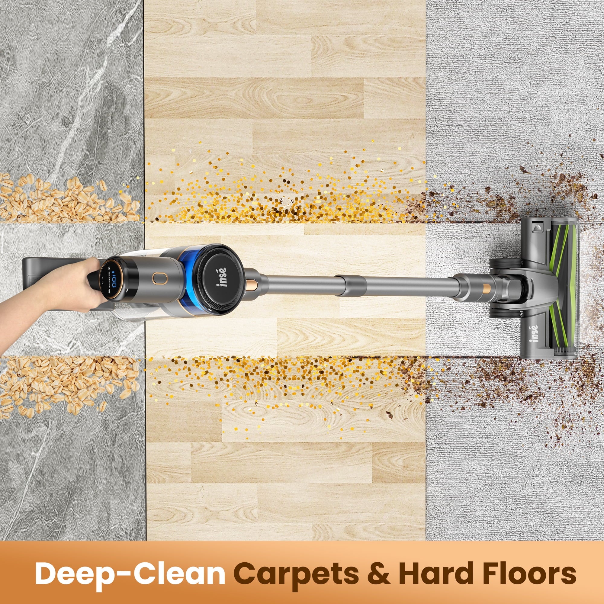 INSE Cordless Stick Vacuum Cleaner for Pet Hair Hard Floors Carpet, New S9X, 55 Mins Runtimes & 45 Kpa Powerful Suction