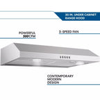 Under Cabinet Range Hood,Range Hood 30 inch Under Cabinet Stainless Steel Brushed,Ductless Range Hood Alterable to Ducted Ventilation,Stove Hood and Oven Vent Hood for Kitchen Cabinet