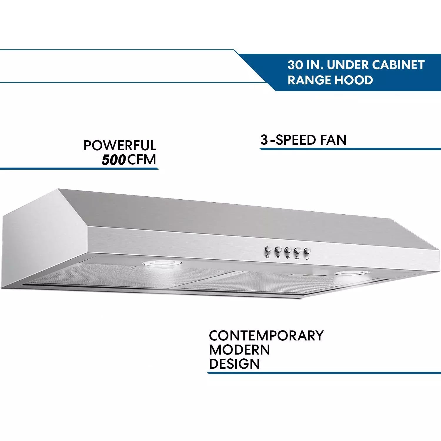 Under Cabinet Range Hood,Range Hood 30 inch Under Cabinet Stainless Steel Brushed,Ductless Range Hood Alterable to Ducted Ventilation,Stove Hood and Oven Vent Hood for Kitchen Cabinet