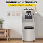 SHENGJINSH Pre-cooled Commercial Ice Cream Machine, 3 Flavors Countertop Soft Serve Ice Cream Maker