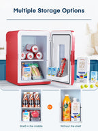15L Mini Fridge, 21 Can Bedroom Refrigerator, Portable Cooler &Warmer, Beverage & Skincare, 110V/12V, Black