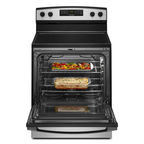 Amana? Brand New Model - AER6303MMS 30-inch Electric Range with 4.8 Cu ft oven. - assembled product Depth: 27.5�� - assembled product height: 46.08�� - assembled product Width: 30��