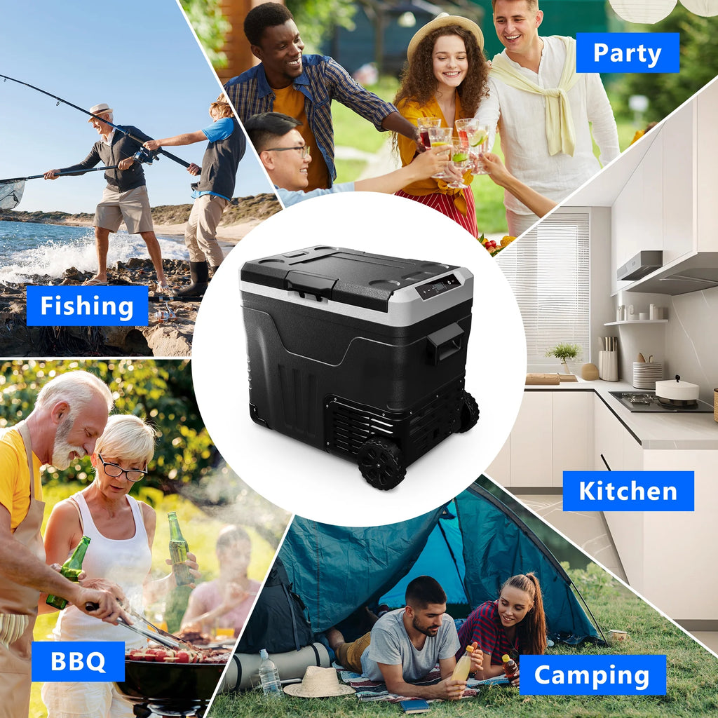 Simzlife 12V Car Refrigerator, 37QT Electric Cooler DC/AC, -4℉~68℉, RV Freezer Fridge Cooler with Wheels & 2 Baskets