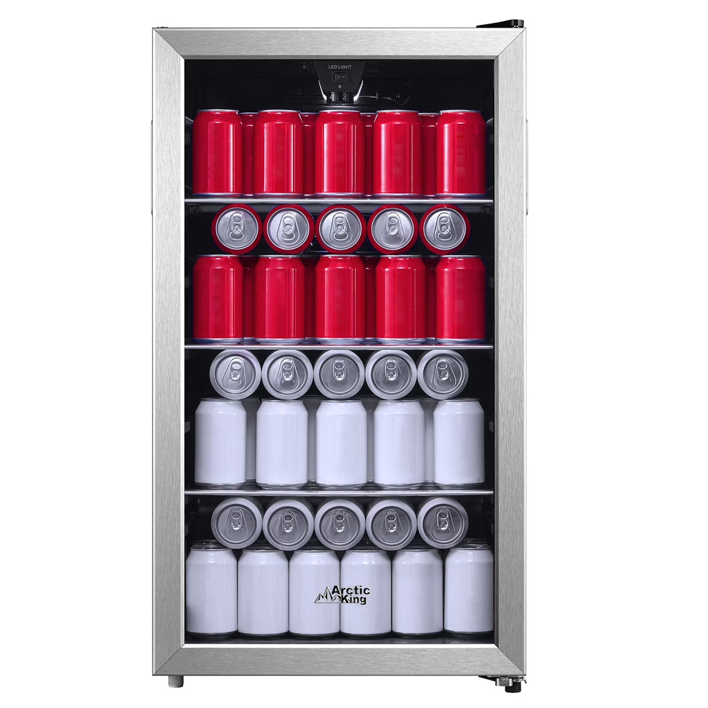Arctic King 115-Can Beverage Fridge & Cooler, Stainless Steel Look, ARV115B1AST