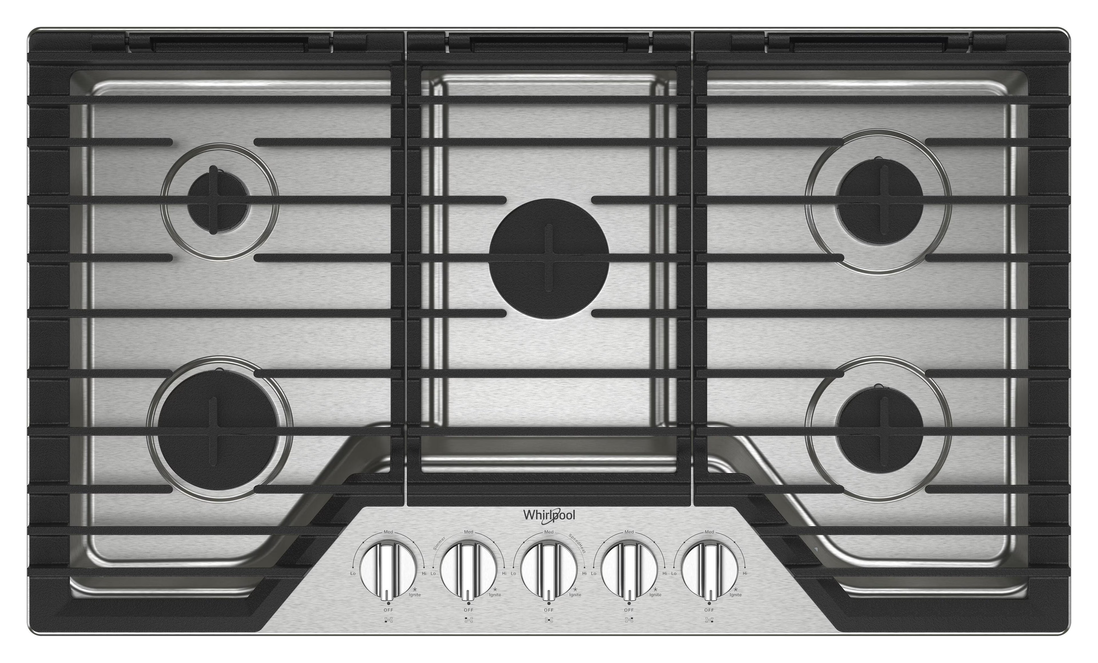 Whirlpool 36 Inch Gas Cooktop, 5 Burner Stainless Steel WCGK5036PS