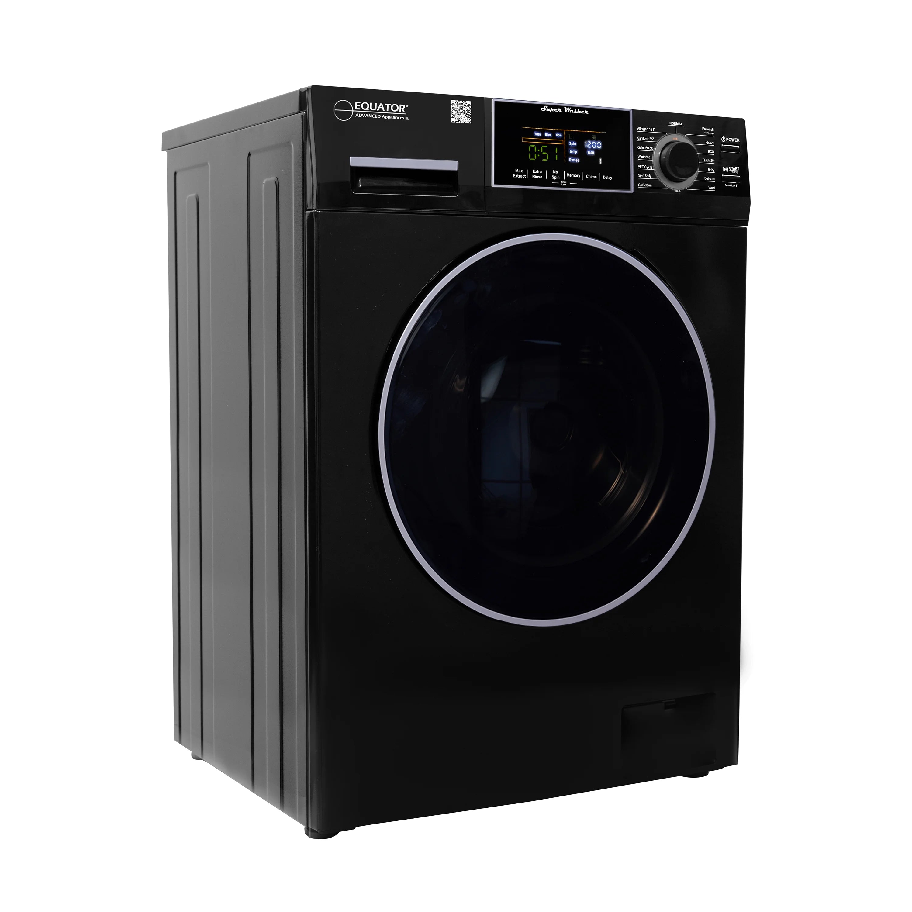 Equator 1.6 cu.ft./15 lbs Black 110V Front load Washer 15 programs + Pet Cycle