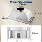 20" 600 CFM Range Hood Insert, Ultra-Quiet ��60dB, Dishwasher-Safe Filter, 3-Speed, LED Lights, Ductless/Ducted