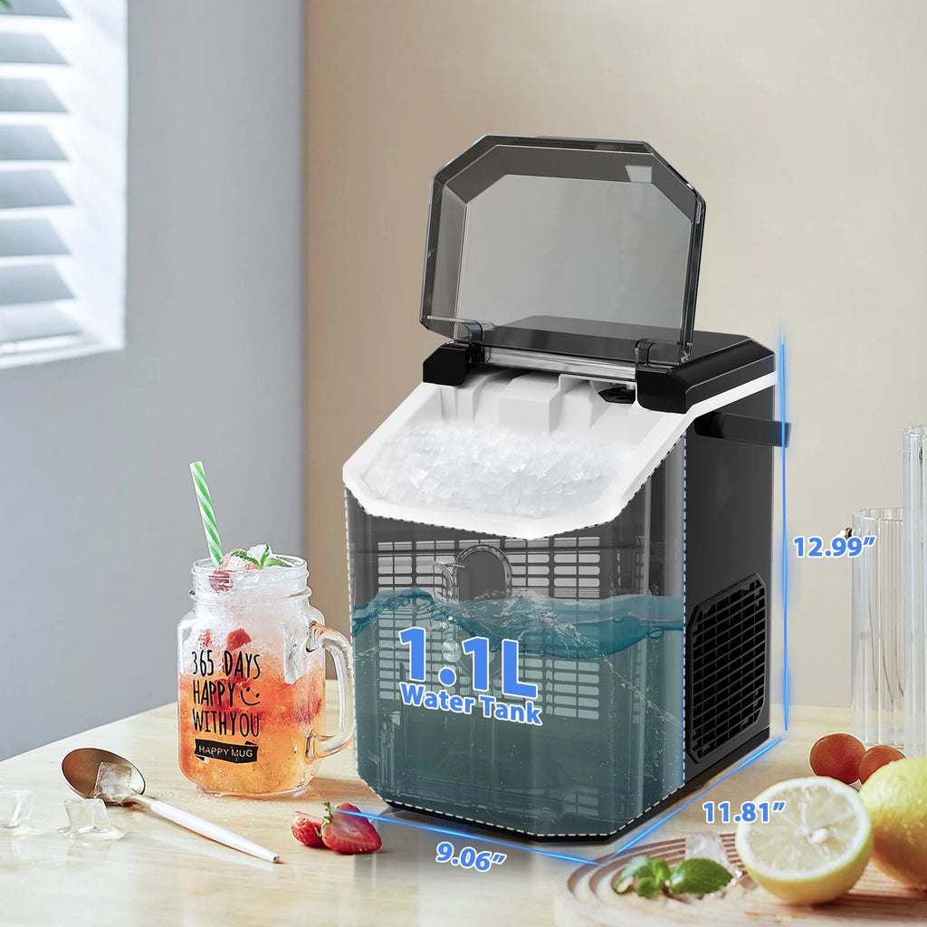 LHRIVER Countertop Nugget Ice Maker, 35Lbs/24H, Soft Chewable Ice, Ice Scoop, Self-Cleaning, White