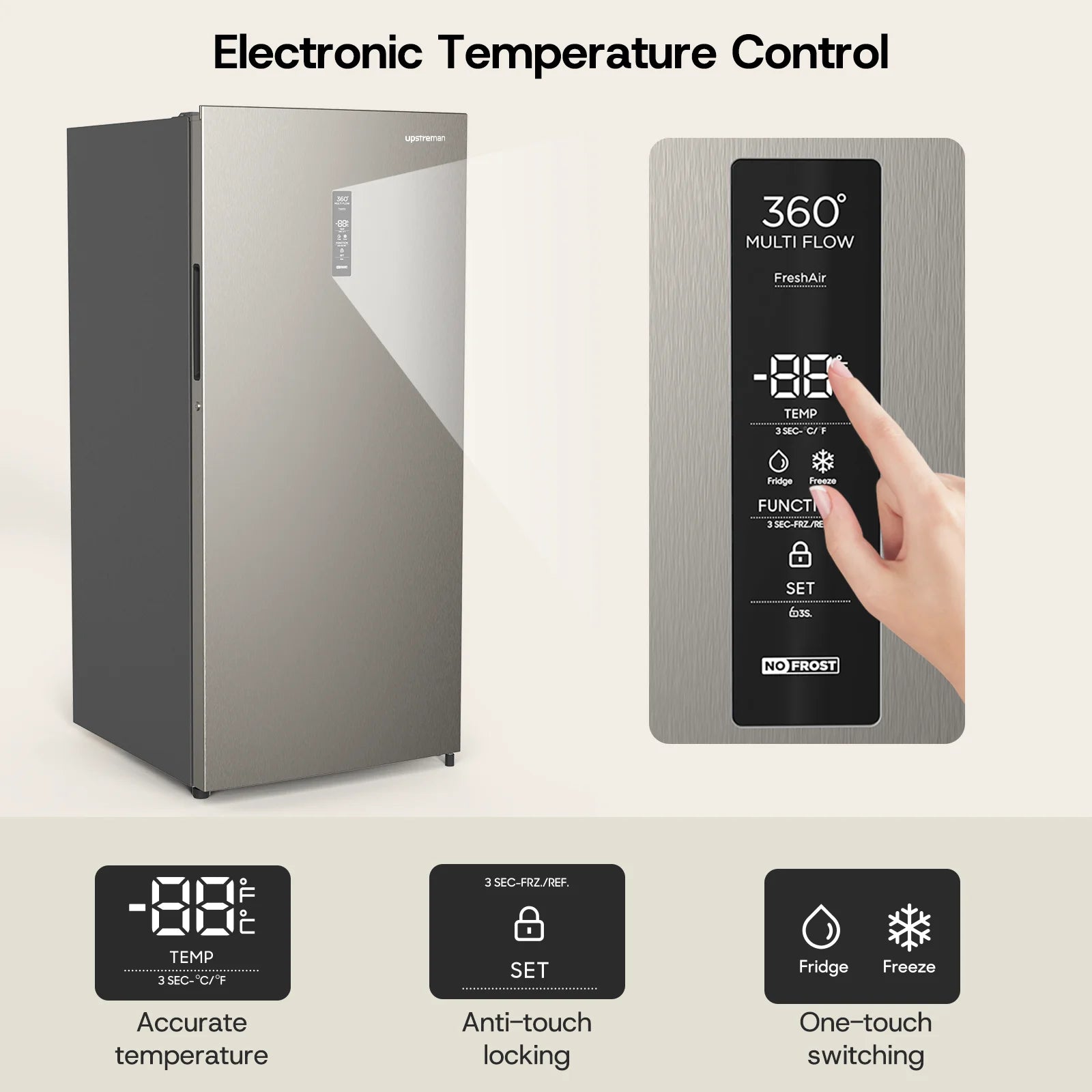 Upstreman 14 Cu. Ft. Convertible Upright Freezer, Upright Convertible Freezer Fridge Stand Up Freezer with Smart Electronic Control, Frost Free, Energy Star