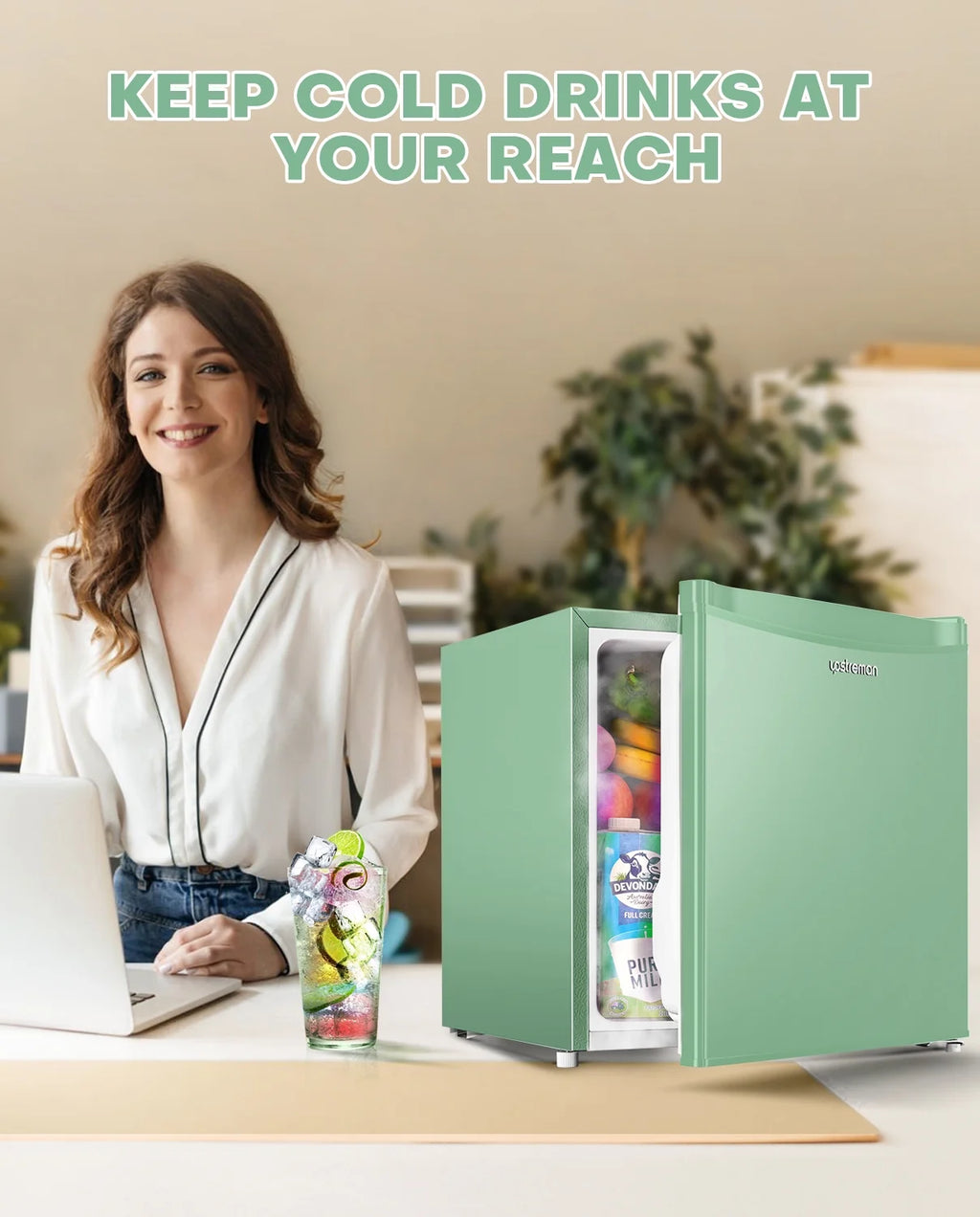 Upstreman 1.7 Cu ft Mini Fridge with Freezer Single Door Compact Refrigerator, Low Noise, Energy Saving, Adjustable Temperature, Reversible Door, for Home Office Dorm, Black FR17