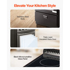 KFFKFF 24-inch Electric Range Oven, 2.7 Cu. Ft. Compact Freestanding Design, Stainless Steel Finish, Features 4 Burners, Adjustable Racks, Storage Drawer, Drip Pan, and Indicator Light, Black