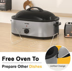 18 Quart Electric Roaster Oven, Turkey Roaster Electric, Roaster Oven Buffet, Selfbasting Lid, Removable Pan, Full-Range Temperature Control Cool-Touch Handles, White Body, Black Lid