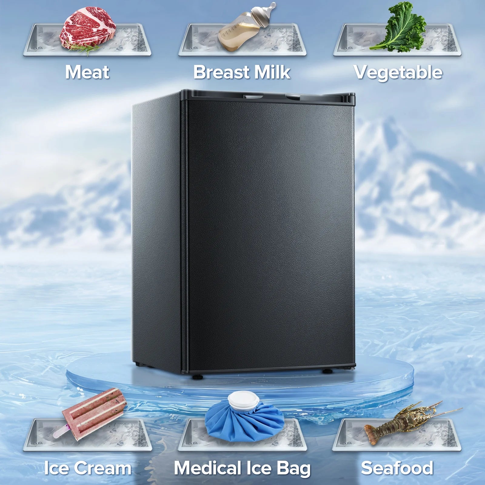 Auseo 3 Cu.ft Single Door Freezer, Compact Mini Freezer with Reversible Door for Kitchen, Apartment, Basement, Dorm, Black