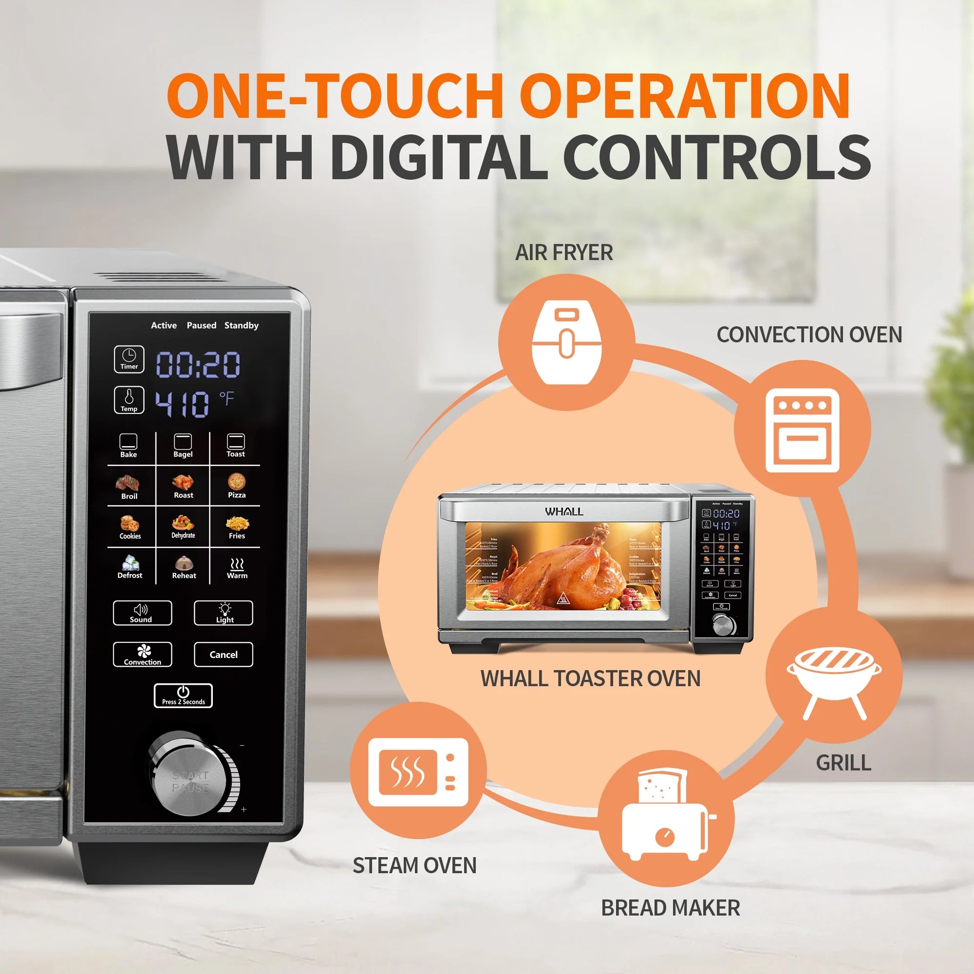 Whall 12QT Touchscreen Air Fryer Toaster Oven, 12 Pre-set Menus, Clear Window, Less Oil