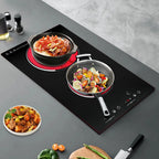 Home Electric 110V Ceramic Stove Cooktop Sensor Touch Control 2 Burners with Plug,Black,20.08x11.34in,Modern Style