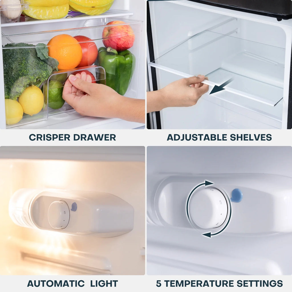 Upstreman 3.2 Cu.Ft Mini Fridge with Top Freezer, 2 Door Small Compact Refrigerator, Energy Saving, Adjustable Thermostat, Adjustable Legs, for Apartment Office Dorm Bedroom Garage RV, BD321 Black